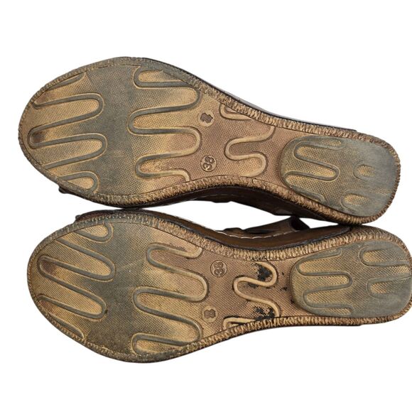 Karyoka Brown Leather Cutout Wedge Sandals Sz 38 US 7.5 - 8 Boho Beach - Picture 13 of 15